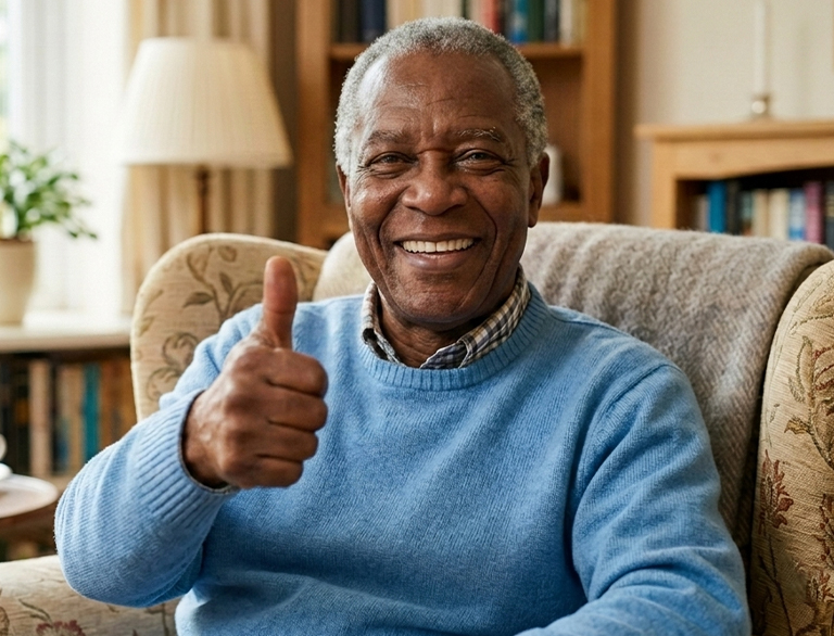 Happy client with caregiver